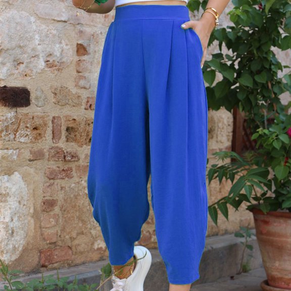 QUINDOS Pants for Women Taper High Waisted Ankle Length Sports Sweatpants Pleated Athletic Fit Pants with Pockets
