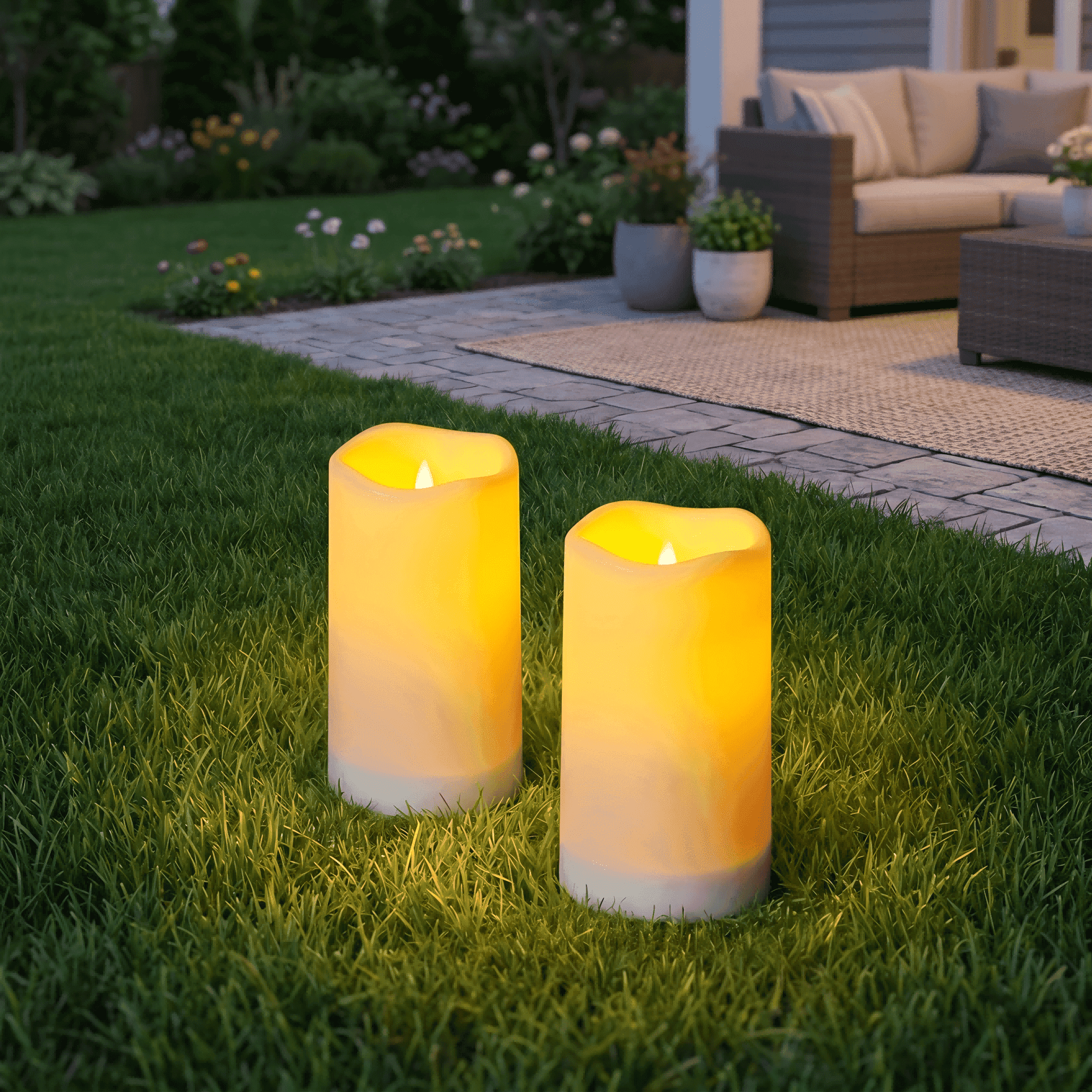 Goyuon Solar Flameless Candles Waterproof Outdoor, 2 Pack Twinkling LED Candles with Dusk to Dawn Sensor for Patio, Garden, Yard and Home Decor