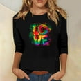 thumbnail image 1 of Qertyioot Valentine Cadeau pour Femmes, Mode Manches Trois-Quarts Col Rond Rétro Imprimé de Noël Haut Ample Blouse Manches Trois-Quarts, 1 of 4
