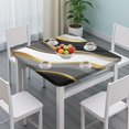 thumbnail image 3 of Black White Gold Wave Marble Square Fitted Tablecloth with Elastic Edge,Square Table Cover,Washable Elastic Table Cover for Home Kitchen Party Decor 36"x36", 3 of 6