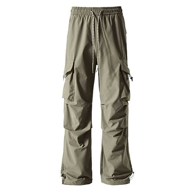 WRKEKC Cargo Pants for Men Solid Color Loose Windproof Quick Dry UV Protection Pocket Techwear Drawstring Stylish Cargo Long Pants Men's Outdoor and Wear