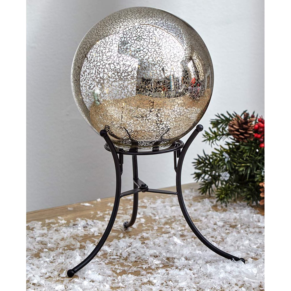The Lakeside Collection Mercury Glass Lighted Gazing Ball with Stand & Timer Silver Walmart
