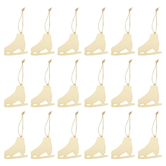 LITINKIMI 20 Sets Diy Hanging Ornament Wooden Ice Skate Pendant Light Brown Holiday Craft Supplies