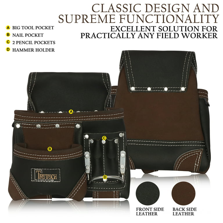 Trutuch Brown Leather Tool Belt | Pouch Bag | 17 Pockets | Tool Pouch |  Carpenter | Construction | Framers | Electrician