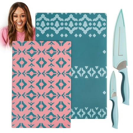 

Spice by Tia Mowry Savory Saffron Teal 6-PIece Cutlery and Cutting Board Set