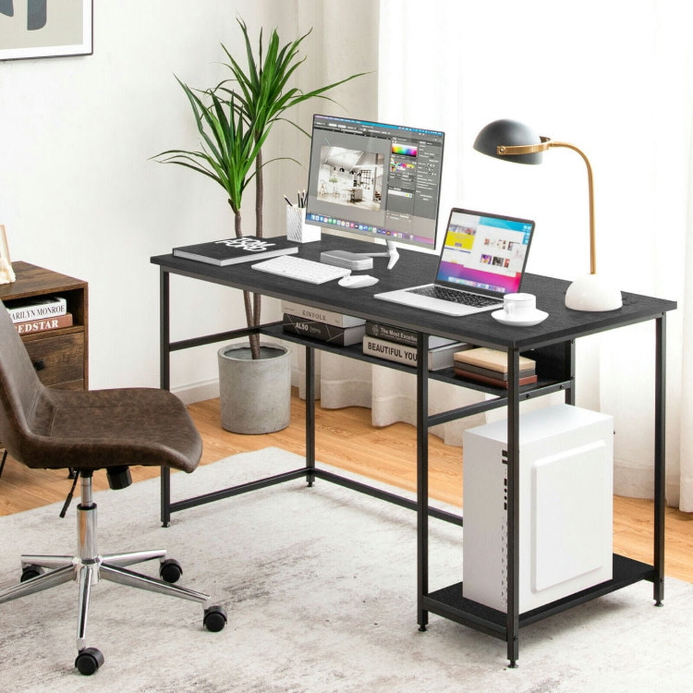 Demi Bonn 55" Computer Desk with Power Outlets and USB Ports for Home and Office Study Writing Table, Black