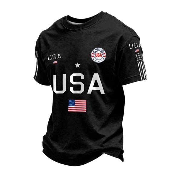 250 Men Shirt United States Usa Flag Print Crew Neck Short Sleeve Tshirt Big and Tall Relaxed Fit Workout Daily Wear Tees, Black, #01 Black