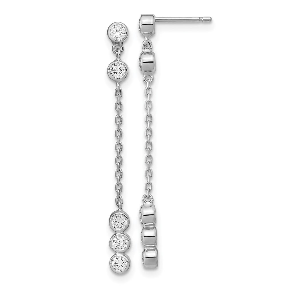 14K White Gold Cable Chain Link 2 White Synthetic Crystal Ball Drop Earrings