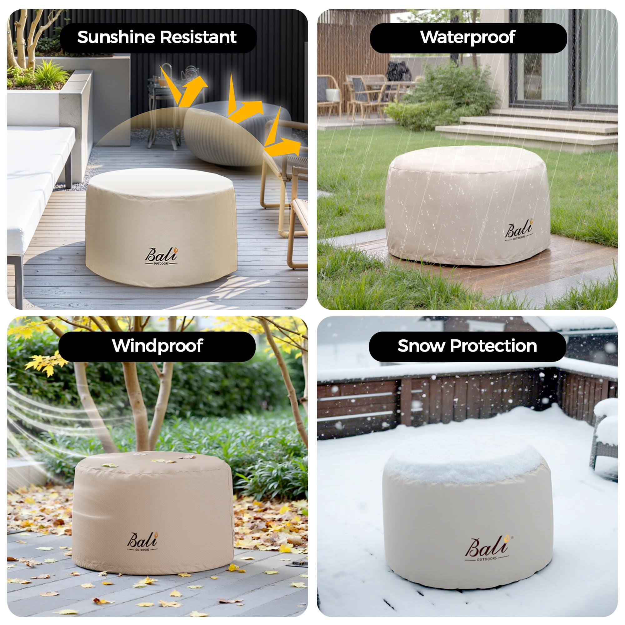 BALI OUTDOORS Round Fire Pit Covers Waterproof and Weather Resistant PVC Material, 48"D 26"H, Brown