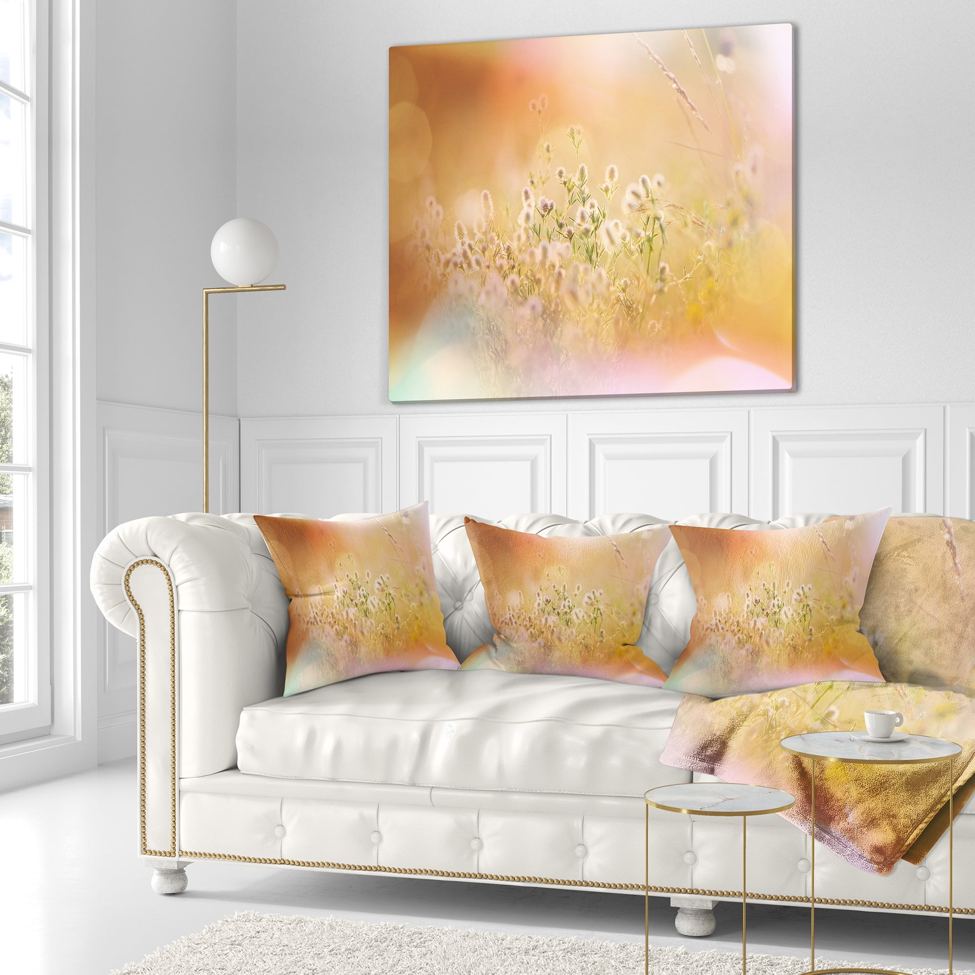Designart Wild Purple Flowers on Light Background - Flower Throw Pillow - 16x16