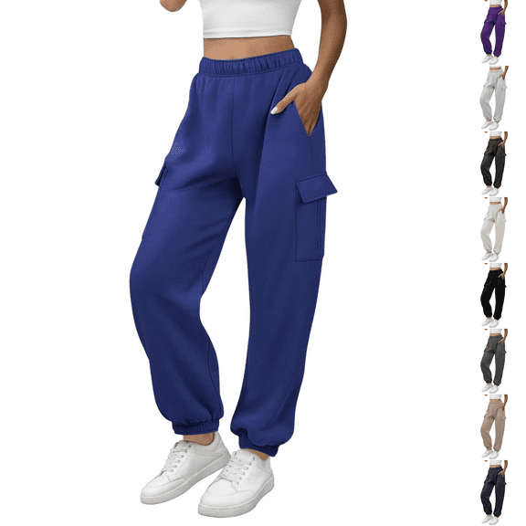 cocolona Womens Cargo Sweatpants Elastic Waist Drawstring Fleece Joggers Pants Stretch Comfy Baggy Sweatpants with Pockets