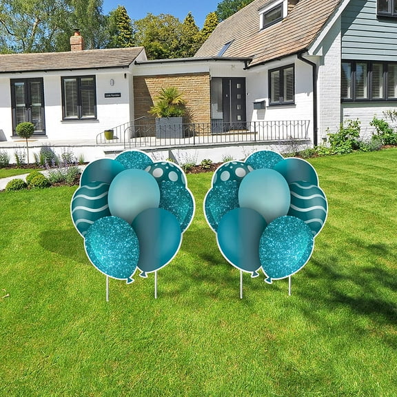 Victory Store Teal Balloon Outdoor Birthday Party Signs with Stakes 22750a, Set of 2