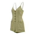 thumbnail image 4 of ClodeEU Women's Spaghetti Strap Romper Shorts, Button Front Sleeveless Jumpsuit with Pockets, Casual Summer One-Piece Outfit Army Green,Women's Plus L, 4 of 7