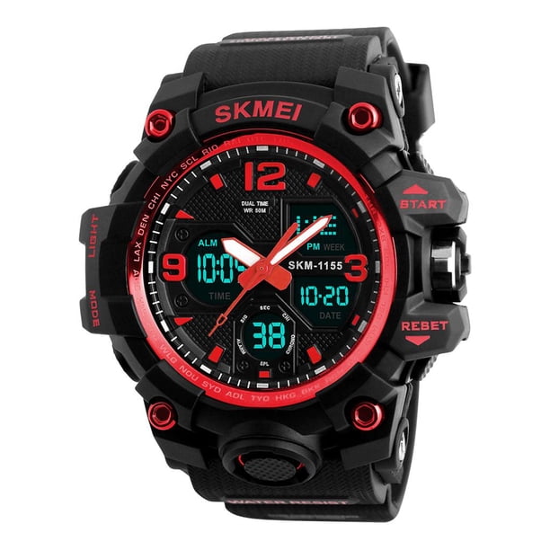 Reloj deportivo para hombre Reloj de pulsera impermeable digital LED Dual rojo jinwen reloj digital para hombre