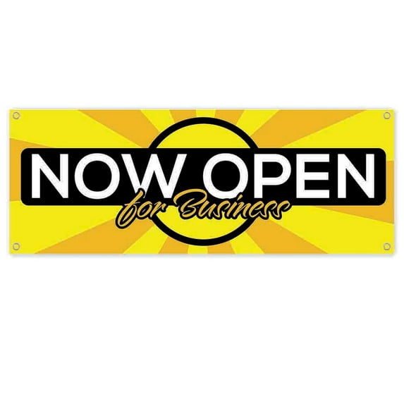 Now Open For Business 13 oz Banner 13 oz Vinyl Banner With Metal Grommets