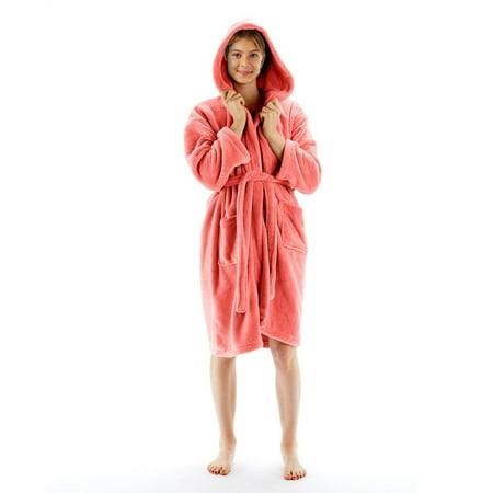 

BC BARE COTTON Kids Microfiber Fleece Hooded Robe - Boys - Coral - Large