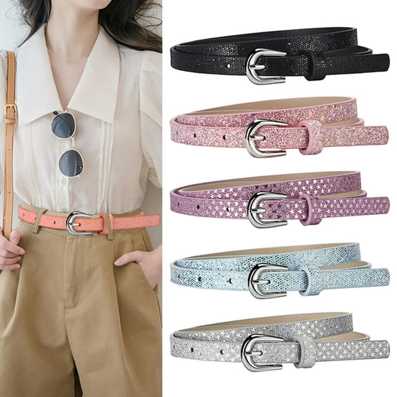 sunsanly Kids Belt Multi Holes Design Adjustable Length Waistband Jeans Dress Faux Leather Belt Sequin Decorated Accessory