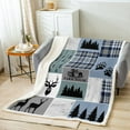 thumbnail image 2 of Deer Hunting Sherpa Blanket , Retro Cabin Fleece Blanket In Blue, Black, And Grey Woodland Animal Throw Blanket 40"X50" Vintage Lodge Fuzzy Blanket For Adult Men Bedroom, 2 of 4