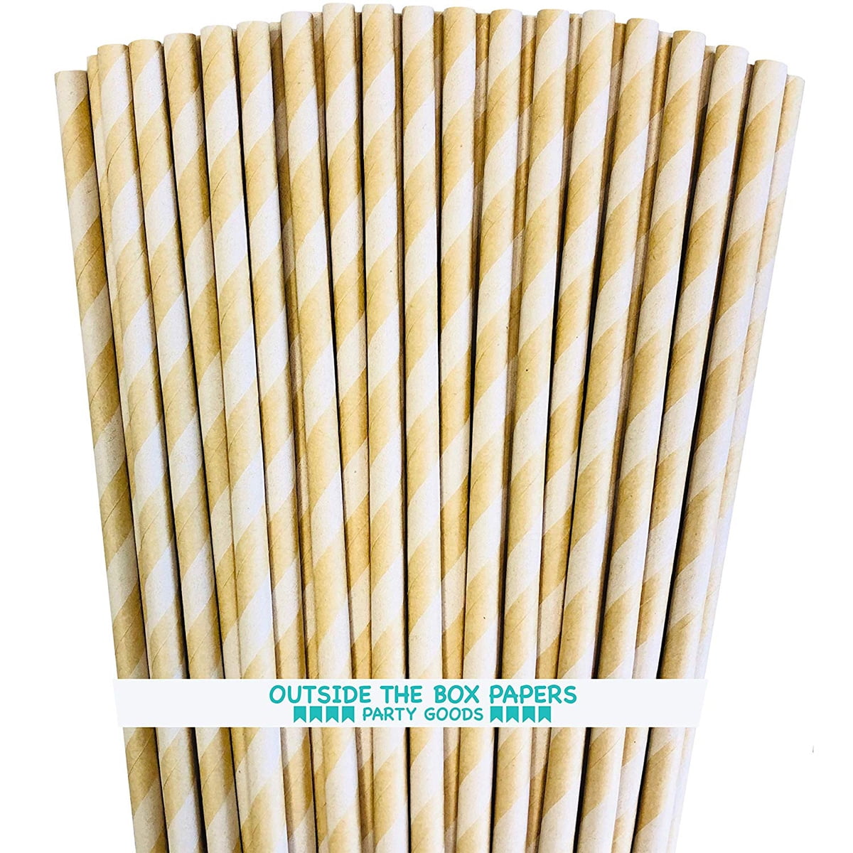 100 Kraft Brown Striped Paper Straws - Walmart.com - Walmart.com