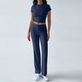 thumbnail image 7 of Iaqnaocc Lounge Sets for Women 2 Piece Sets for Women Casual Slim Y2k Short Sleeve Crop Top Yoga Flare Leggings Pants Classic Fashion Summer Outfits Tracksuit Navy M, 7 of 7