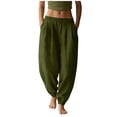 thumbnail image 2 of Cagogo Women's Harem Pants Elastic Waist Flowy Solid Boho Lounge Long Pants Party Travel Casual, Army Green M, 2 of 5