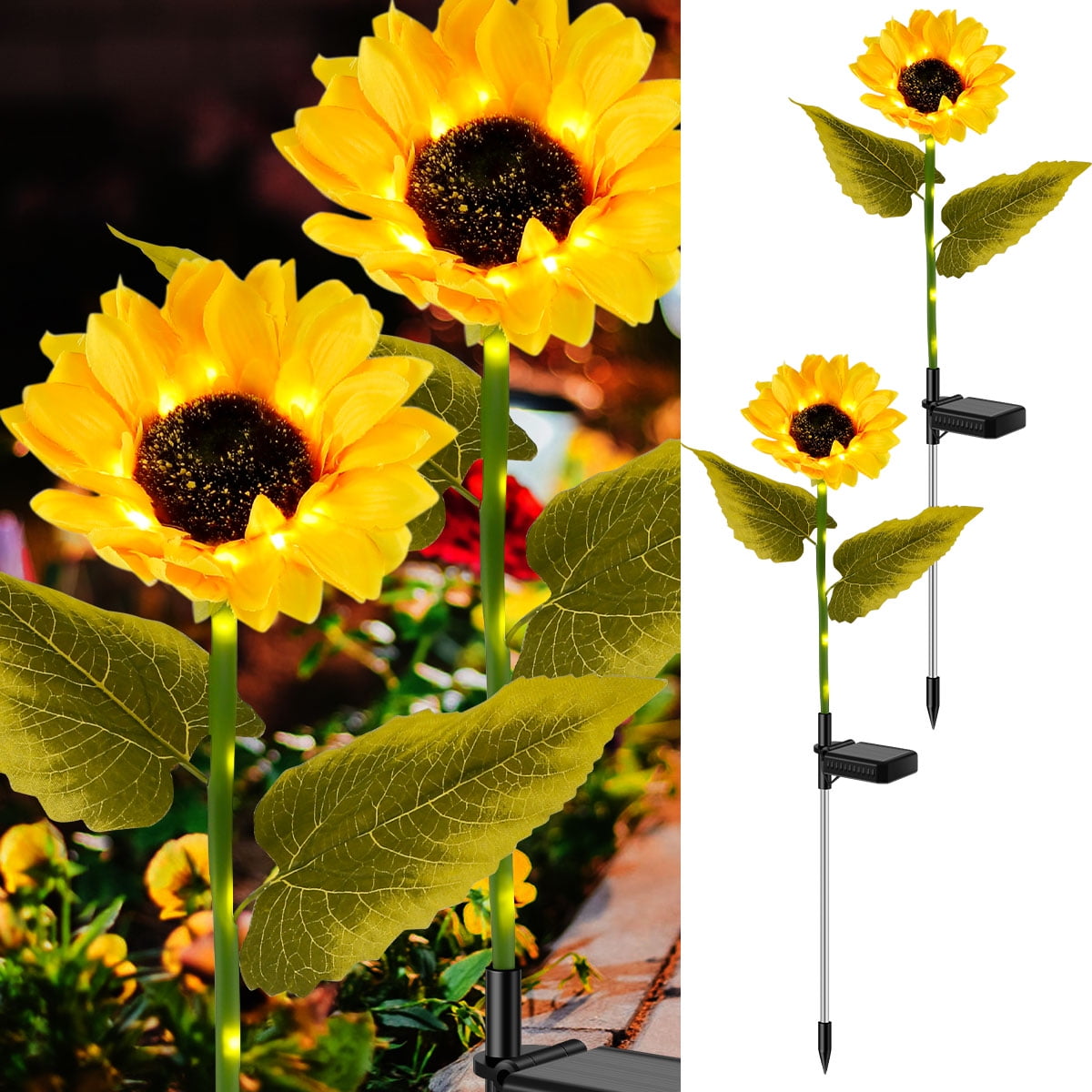 Solar Lights Outdoor Garden Sunflower Decor 2 Pack, Waterproof Solar