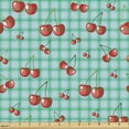 thumbnail image 2 of Ambesonne Fruit Fabric by the Yard Upholstery, Cherries Gingham Checkered, 10 Yards, Aqua Vermillion, 2 of 5