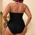 thumbnail image 4 of Plus Size Swimsuits for Curvy Women,One Piece High Waisted Swimwear,Summer Color Blocked Halter Criss Cross Bathing Suits L-5XL, 4 of 8