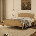 thumbnail image 2 of MODERNLUXE Queen Size Rattan Bed Frame with Rattan Headboard and Wood Slats, Easy Assembly,Walnut, 2 of 7
