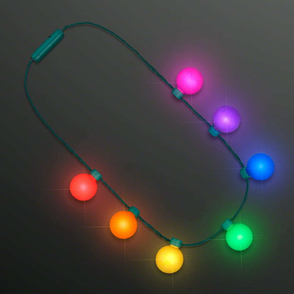 Flashing Blinky Lights Rainbow Party LED Globes Light Up Necklace