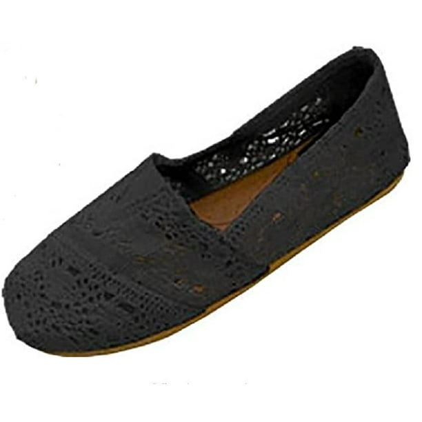 Shoes8teen - Womens Canvas Crochet Slip on Shoes Flats (11, Black 3008 ...