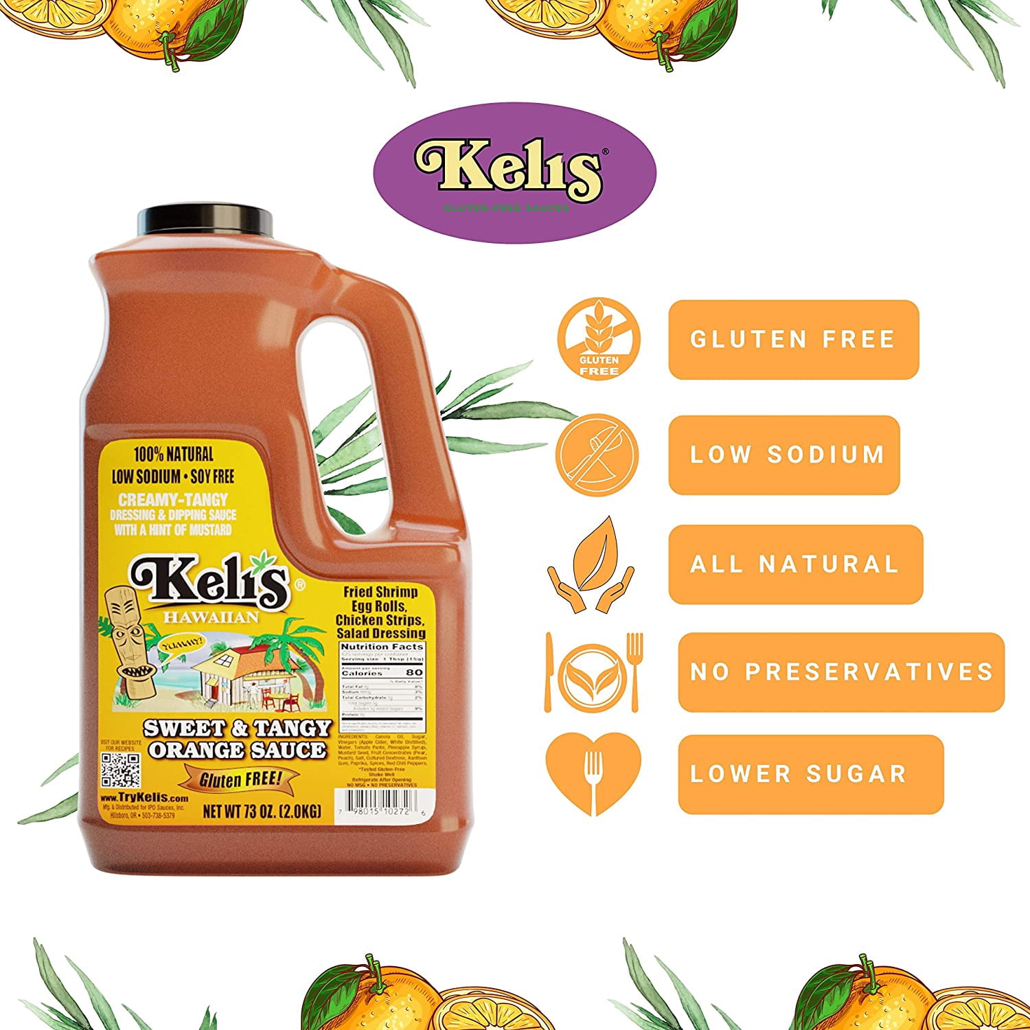 Keli's Sweet & Tangy Orange Sauce,Vegan Polynesian Sweet & Sour, Soy Free Creamy Salad Dressing, Glazing and Dipping Sauce with a hint of Mustard. All Natural, Gluten Free & No Preservatives. (72oz)