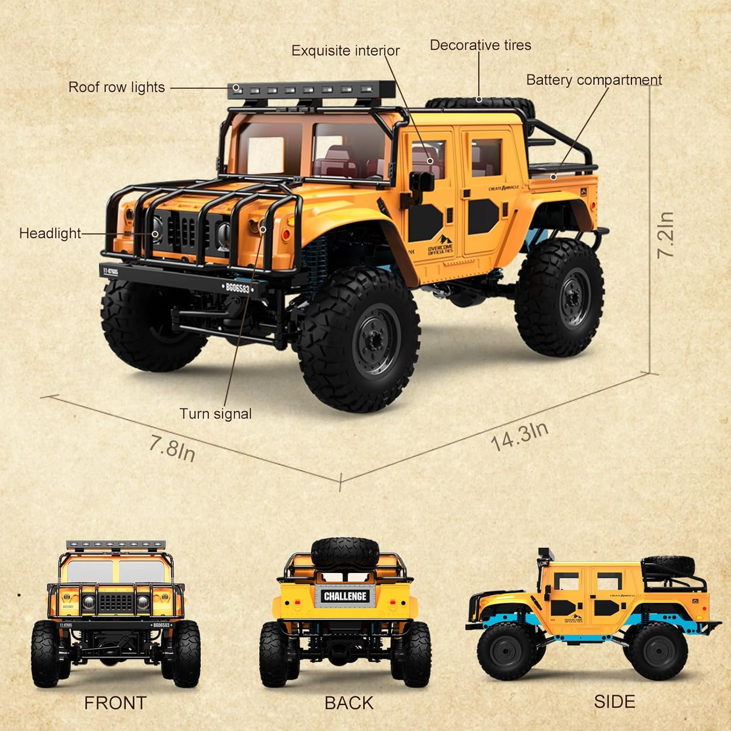 RC Crawler 1/12 Scale RC Rock Crawler, Hummer Remote Control Buggy with LED Lights for Adults and Kids Over 8 Years Old
