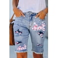 thumbnail image 4 of Blibea Bermuda Jean Shorts for Women Mid Waist Ripped Slim Fit Floral Print Patches Bermuda Shorts Sky Blue Size 12, 4 of 5