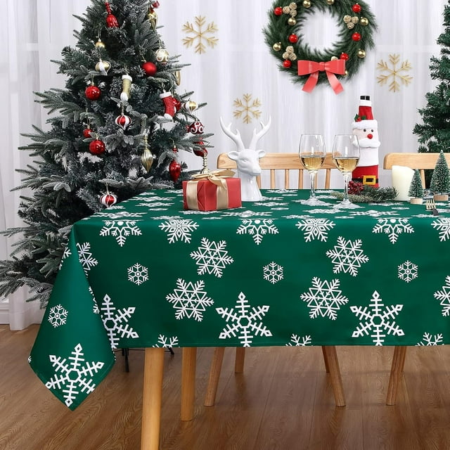Christmas Tablecloth, Christmas Table Cloths Rectangle 60 x 84, Outdoor Square Dining Table Cover Snowflake Christmas Table Decorations Indoor Kitchen Dining Room Banquet Party, Green