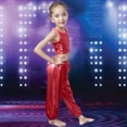 thumbnail image 2 of CAICJ98 Girls Metallic Outfit Sequin Dance Shiny Crop Top for Dancing Raves Festivals Metallic Pants (Red,7-8 Years), 2 of 4