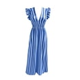 thumbnail image 4 of Ovbmpzd Blue Summer Dresses for Women 2026 Striped Tea-Length Peasant Maxi Dresses Sleeveless V-Neck Casual Dresses Womens Dresses,L, 4 of 6