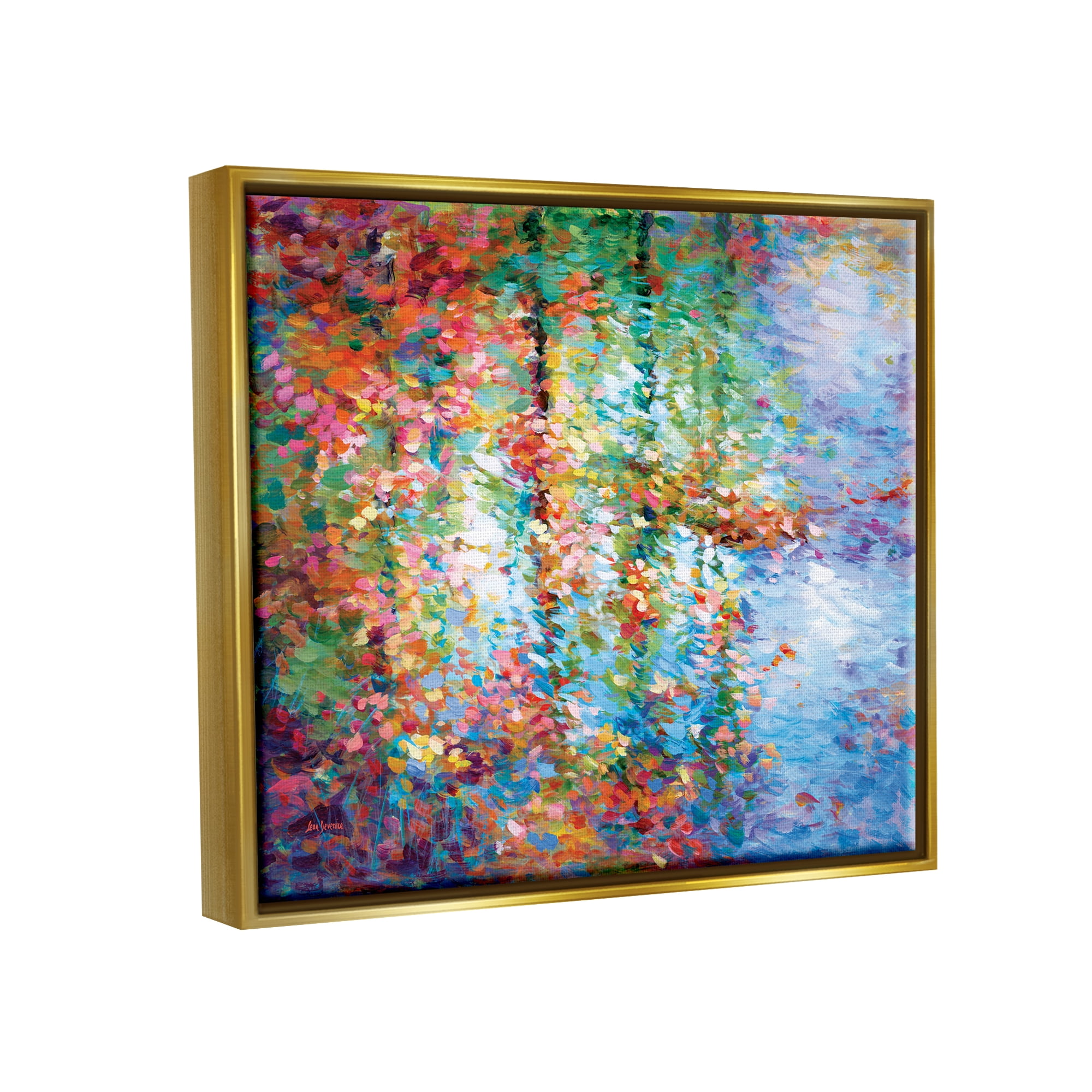 Stupell Industries Abstract Leaves Colorful Reflections Landscape Painting Gold Floater Framed Canvas Art Print Wall Art, 21 x 17