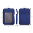 thumbnail image 5 of GOGO Badge Holder with Zip, Slim Double Sided PU Leather ID Card Holder Wallet Case with 5 Card Slots, 1 Side Zipper Pocket and Neck Lanyard/Strap, Vertical-PU STRAP BLUE, 5 of 7