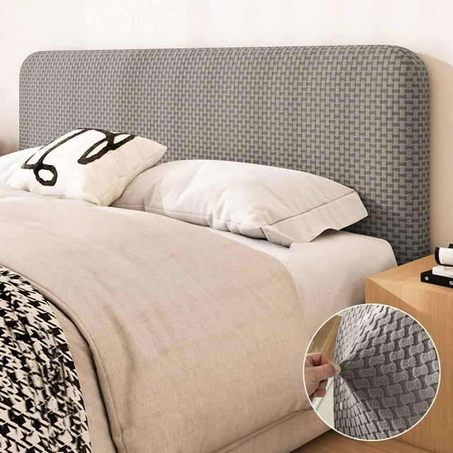 Funda de cabecero de terciopelo, funda de tejido de punto, elástica para todas las estaciones, apta para 1 cabecero de cama, fácil instalación y resistente a las arrugas, ideal para renovar
