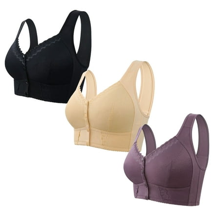 Black of Friday Deals!Clearance Staron 3PC Bras for Women Front Closure No Underwire Bra Comfortable Wireless Bra Stretch Large Size Bras No Steel Bra