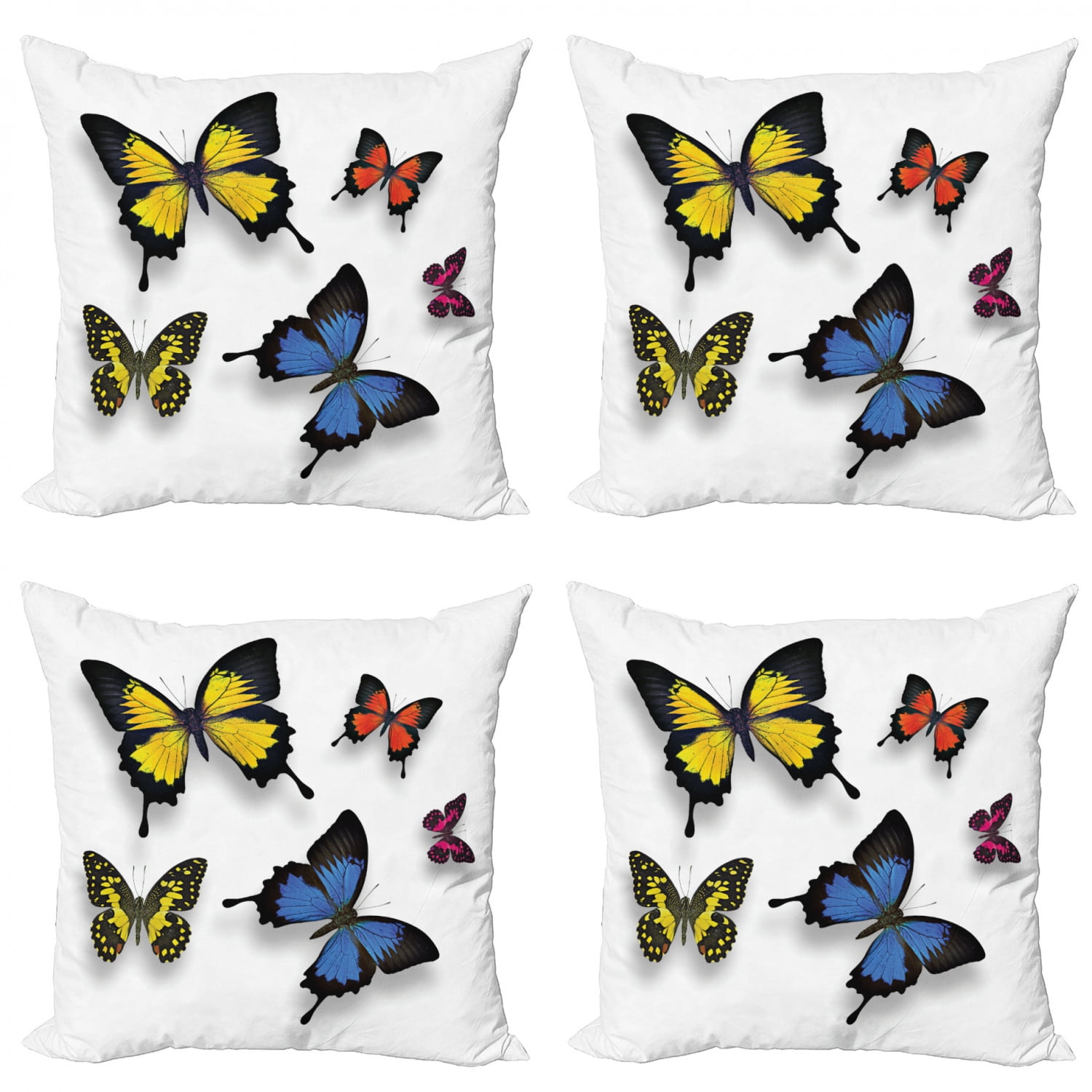 Butterfly Throw Pillow Cushion Case Pack of 4, Various Colorful