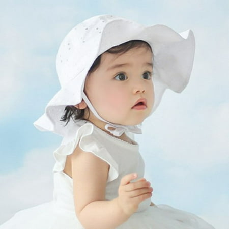 Lovely Baby Girls Summer Outdoor Bucket Hat Toddler Infant Soft Cotton Sun Cap White