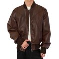 thumbnail image 2 of NTACZA Jackets for Man Faux Leather Motorcycle Brown Fleece Bomber Jacket Moto Pu Vintage Coat Coats for Men M, 2 of 9
