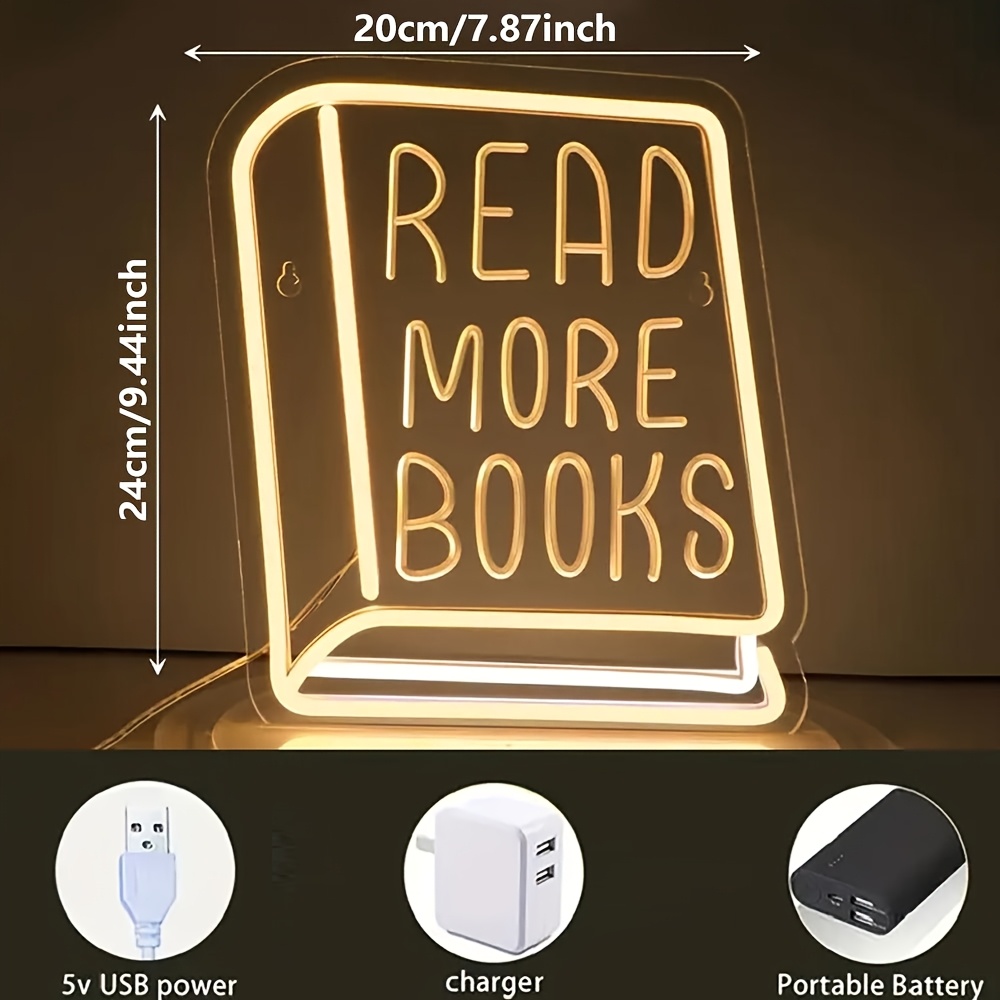 Book Design Neon Sign Light, USB Powered Decorative Neon Light, Suitable For Home, Living Room, Bedroom And Study, Stylish Neon Sign Light For Office Decoration