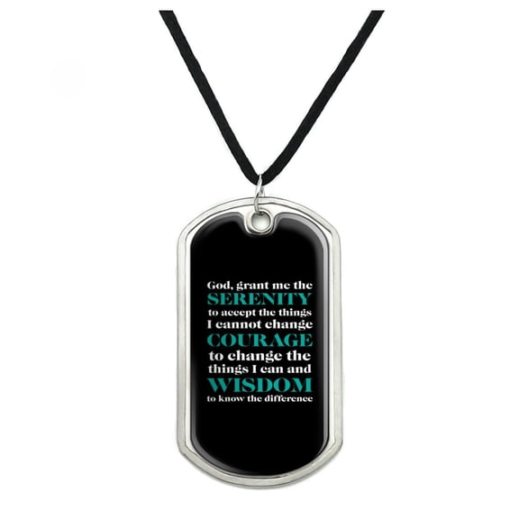 Serenity Prayer Courage Wisdom Military Dog Tag Pendant Necklace with Cord