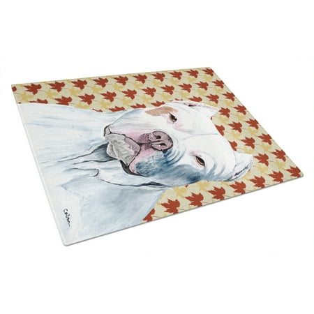 

Carolines Treasures SC9221LCB Pit Bull Fall Leaves Portrait Glass Cutting Board Large 12H x 16W multicolor