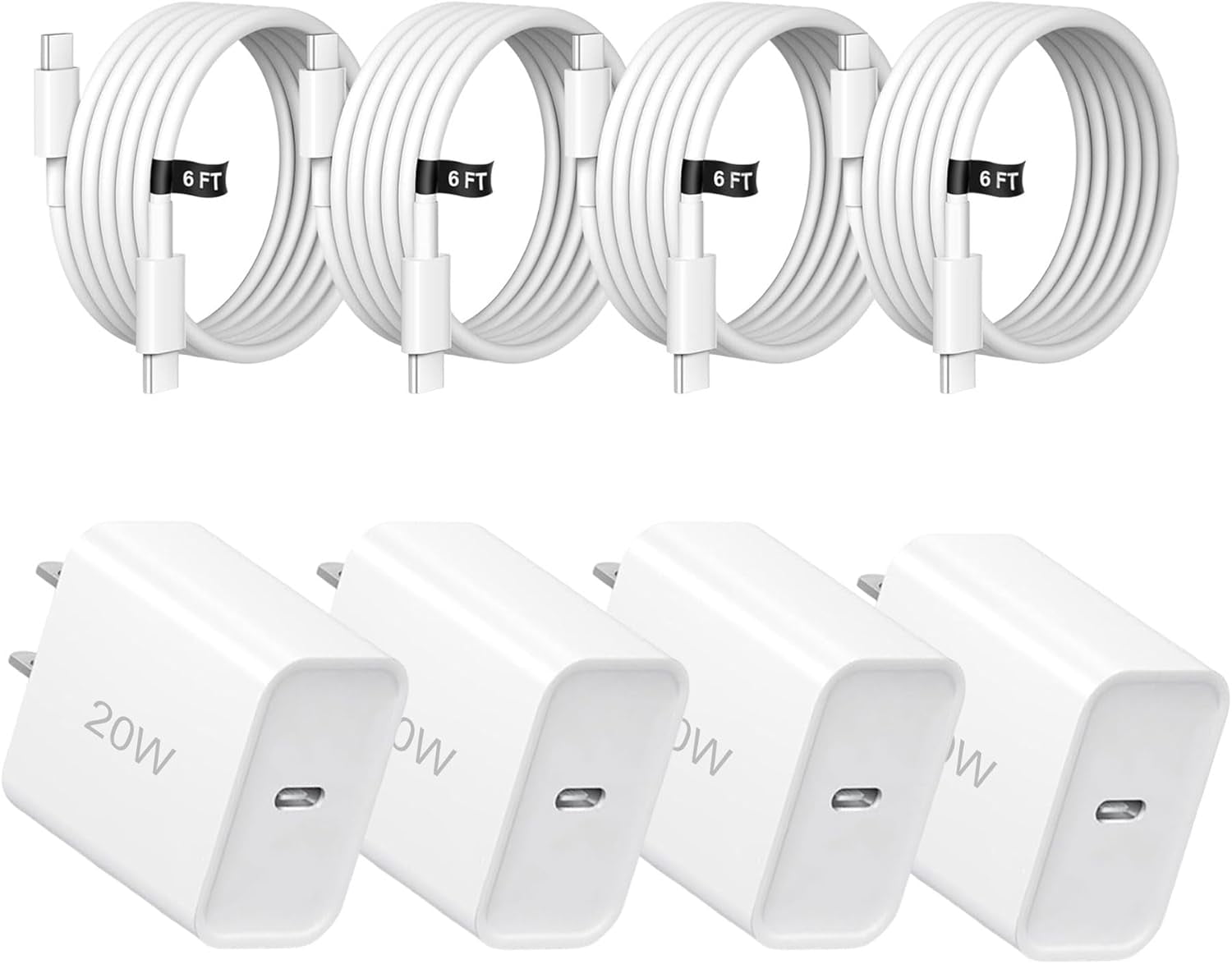 RGHJAR-20W Fast Charger,3 Pack USB-C Port Charger with Type c-c Cablefor i Phone 17/16/15, i Pad and More (4 Pack White)