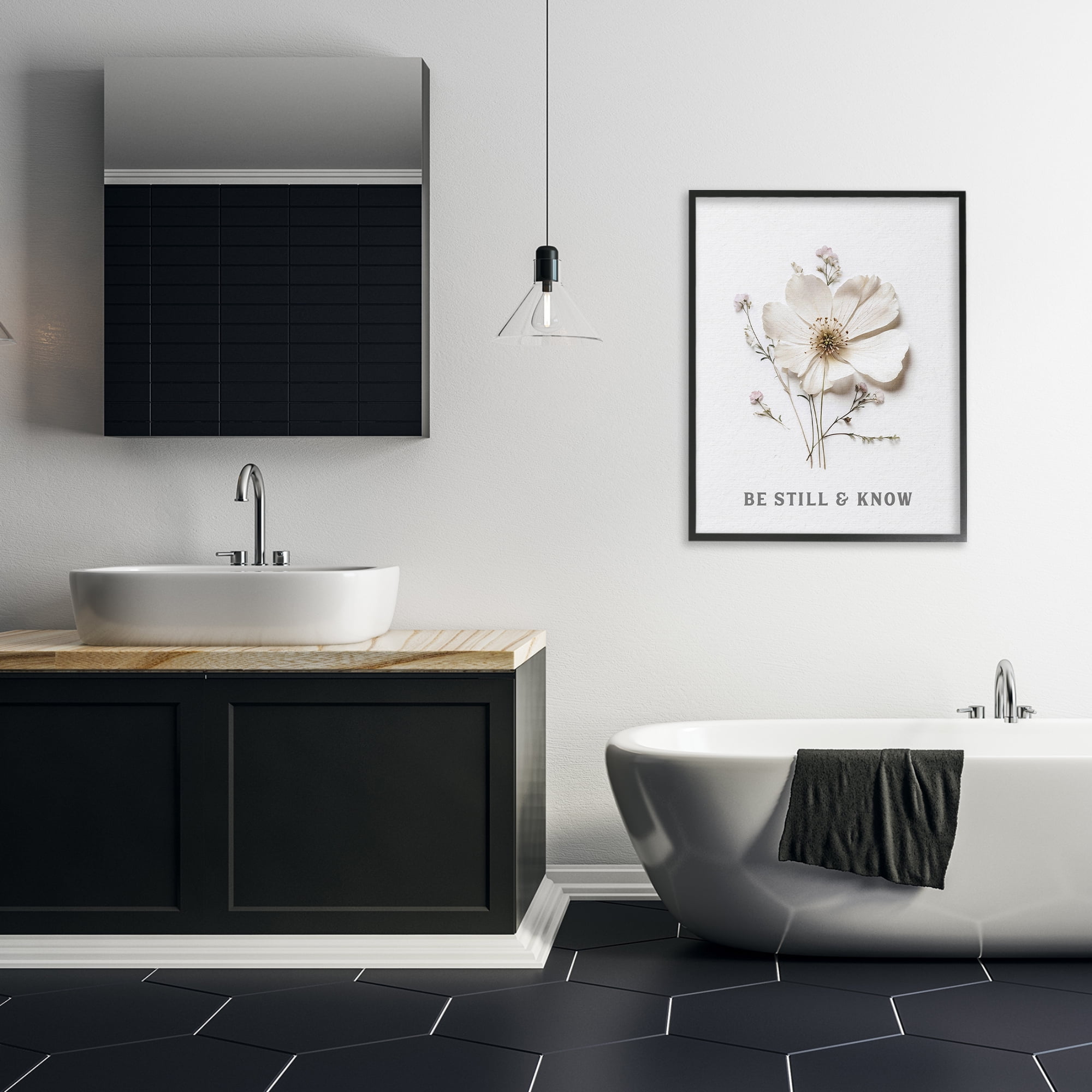Be Still & Know Pressed Flowers Black Framed Giclee Art, design by Lettered and Lined