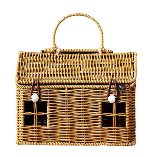 Woven Picnic Basket, Handmade Fruit Bread Snack Tote,Portable Carry Bag